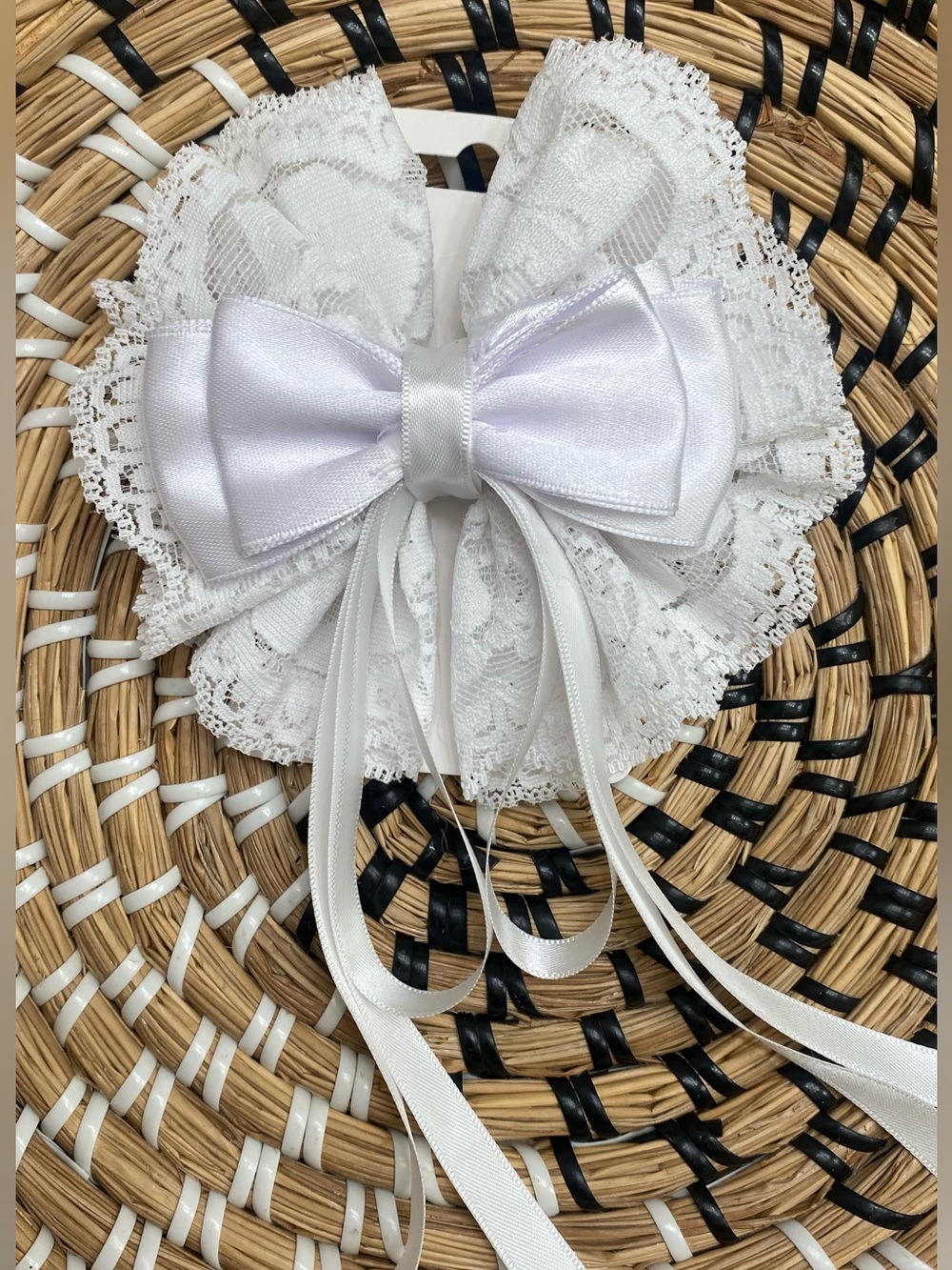 Hand Crafted White Lace Satin Bow Hair Clip